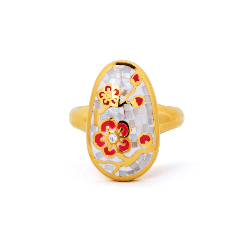 Plum Blossom Mosaic Mother of Pearl Ring Gold – Shen Yun Collections