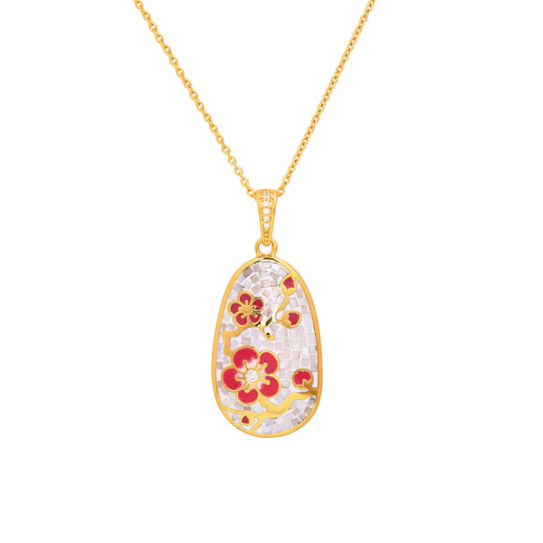 Plum Blossom Mosaic Mother of Pearl Necklace Gold