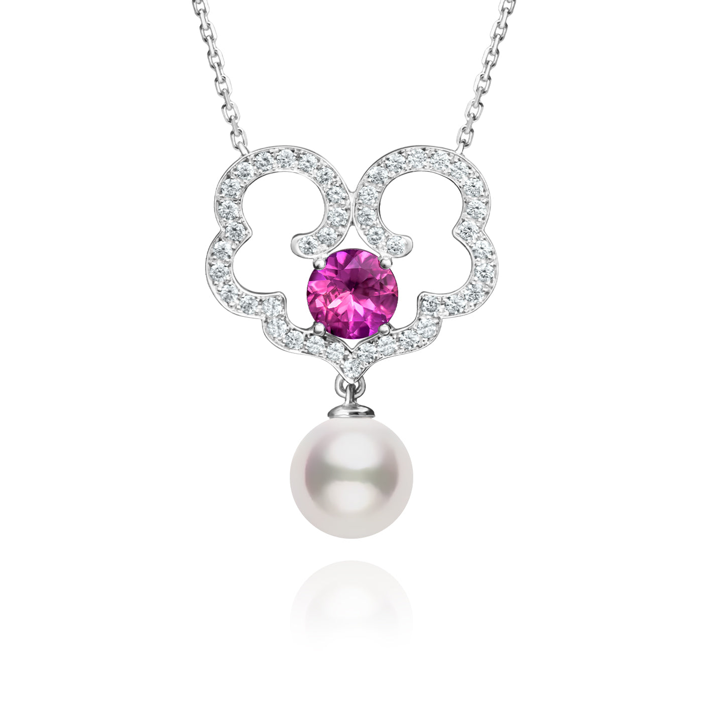 The Timeless Blessings Necklace 18kt White Gold with Rhodolite Garnet and Diamond Front | Shen Yun Collections