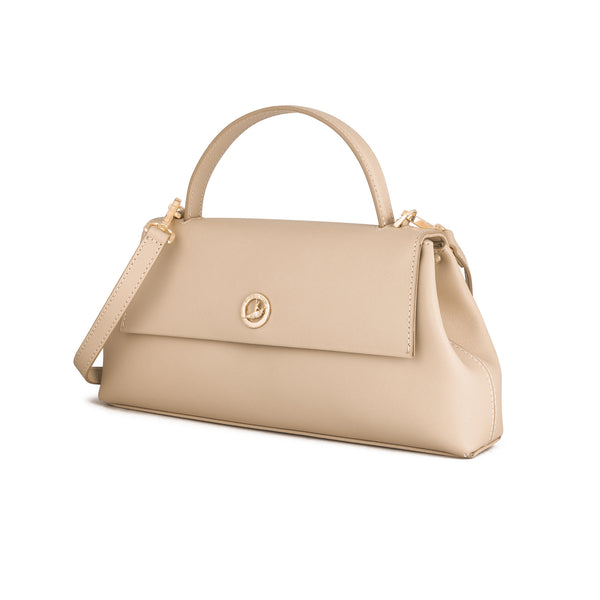 Italian Premium Leather Trapeze Bag Beige Side - Shen Yun Collections