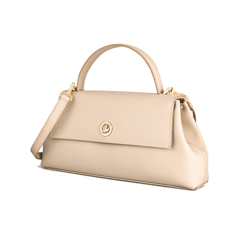 Italian Premium Leather Trapeze Bag Beige