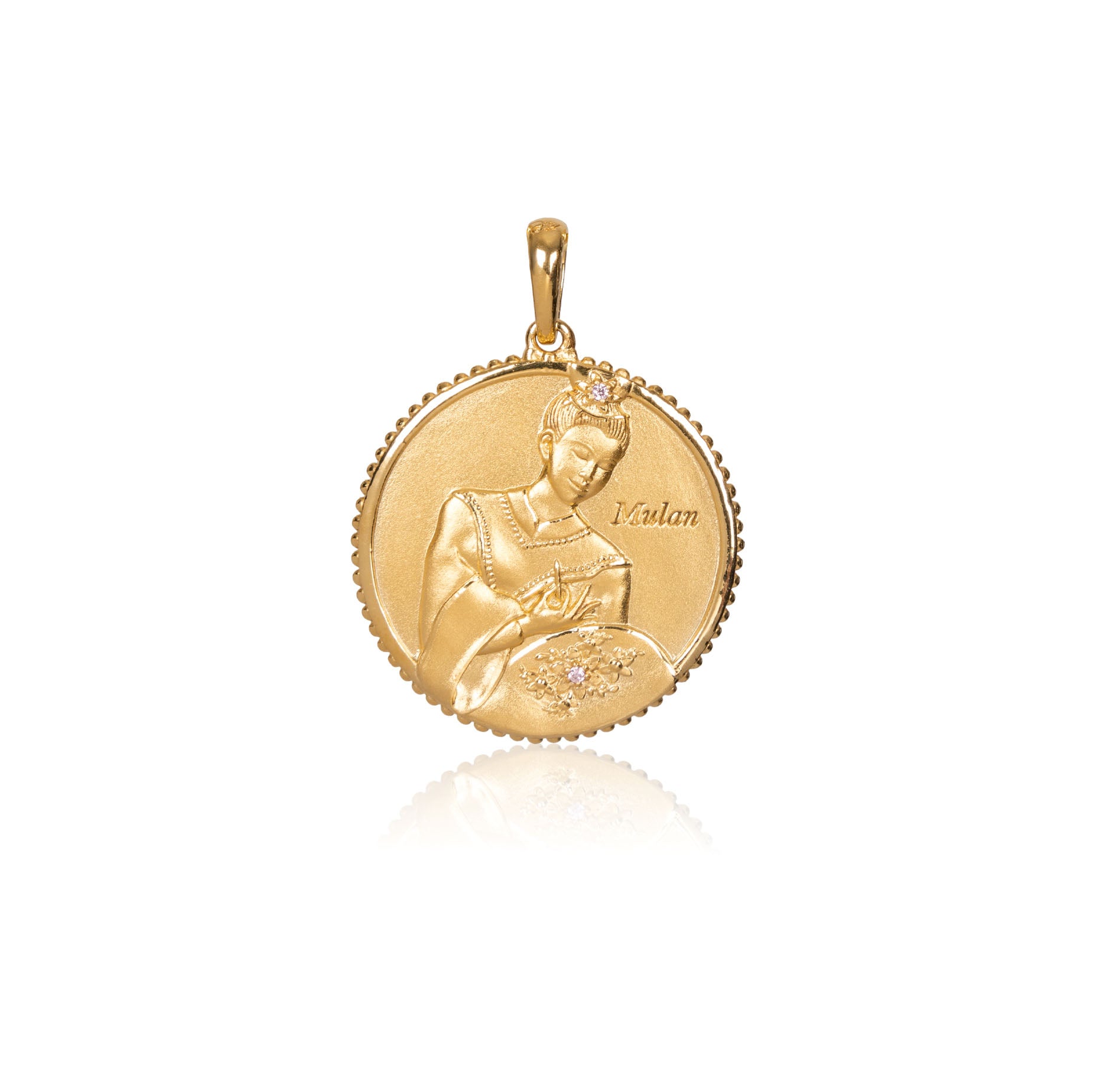 The Legendary Mulan Charm Gold 16mm Front - Shen Yun Colllections