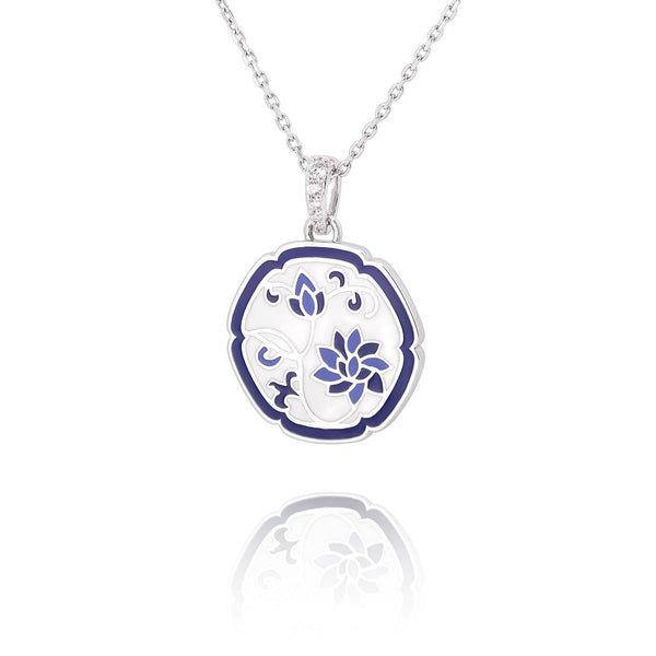 Blue and White Lotus Necklace