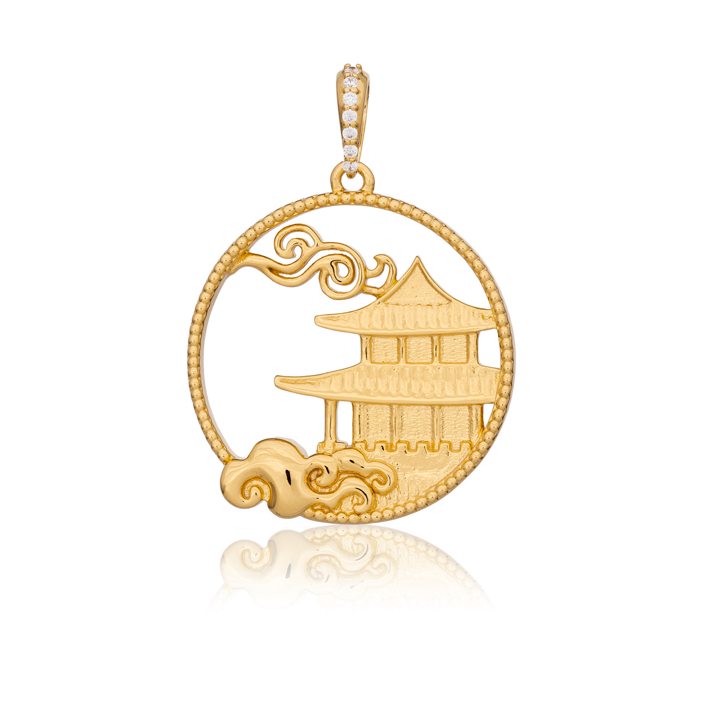 Mystical Moon Palace Charm Gold 23mm Front - Shen Yun Collections