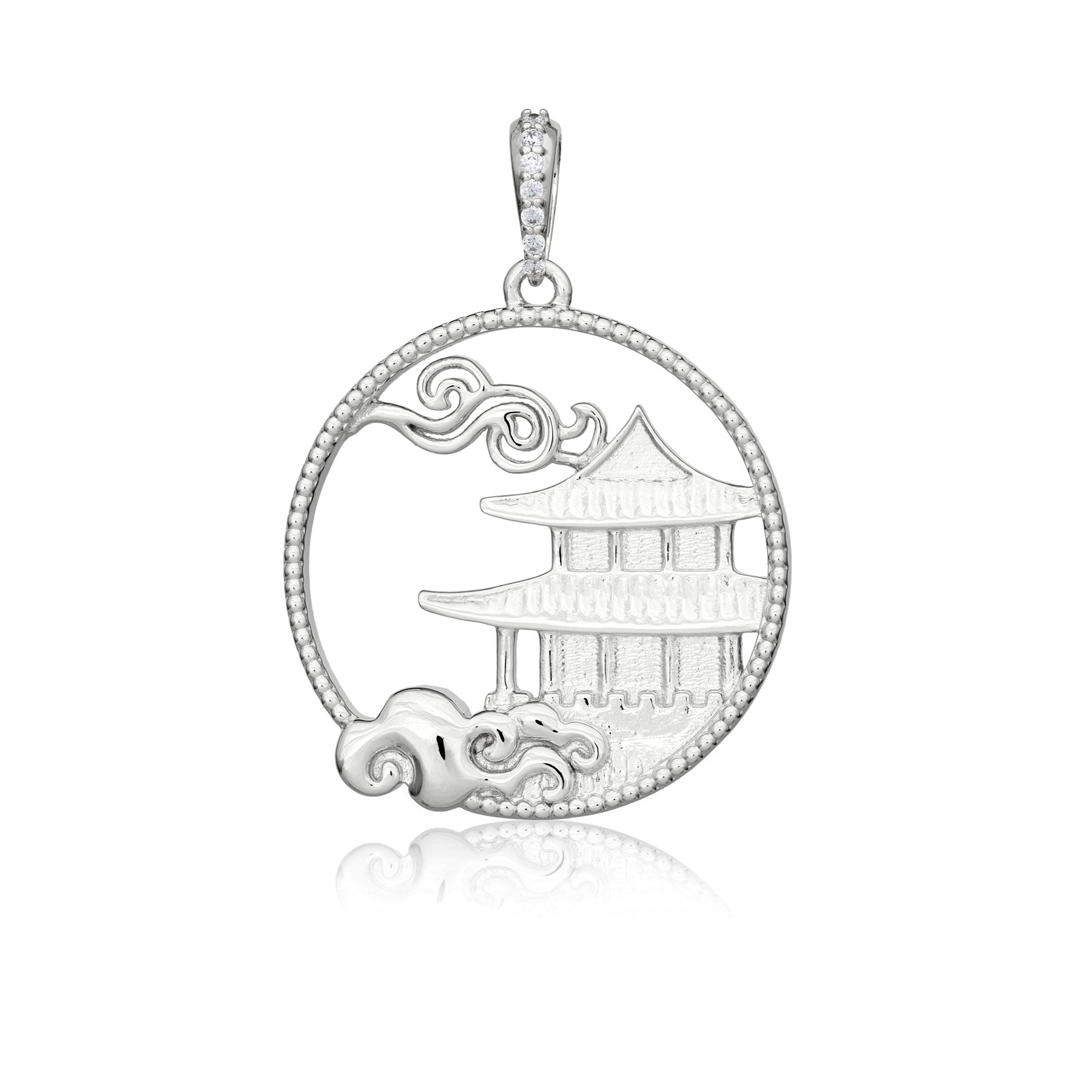 Mystical Moon Palace Charm Silver 23mm Front - Shen Yun Collections