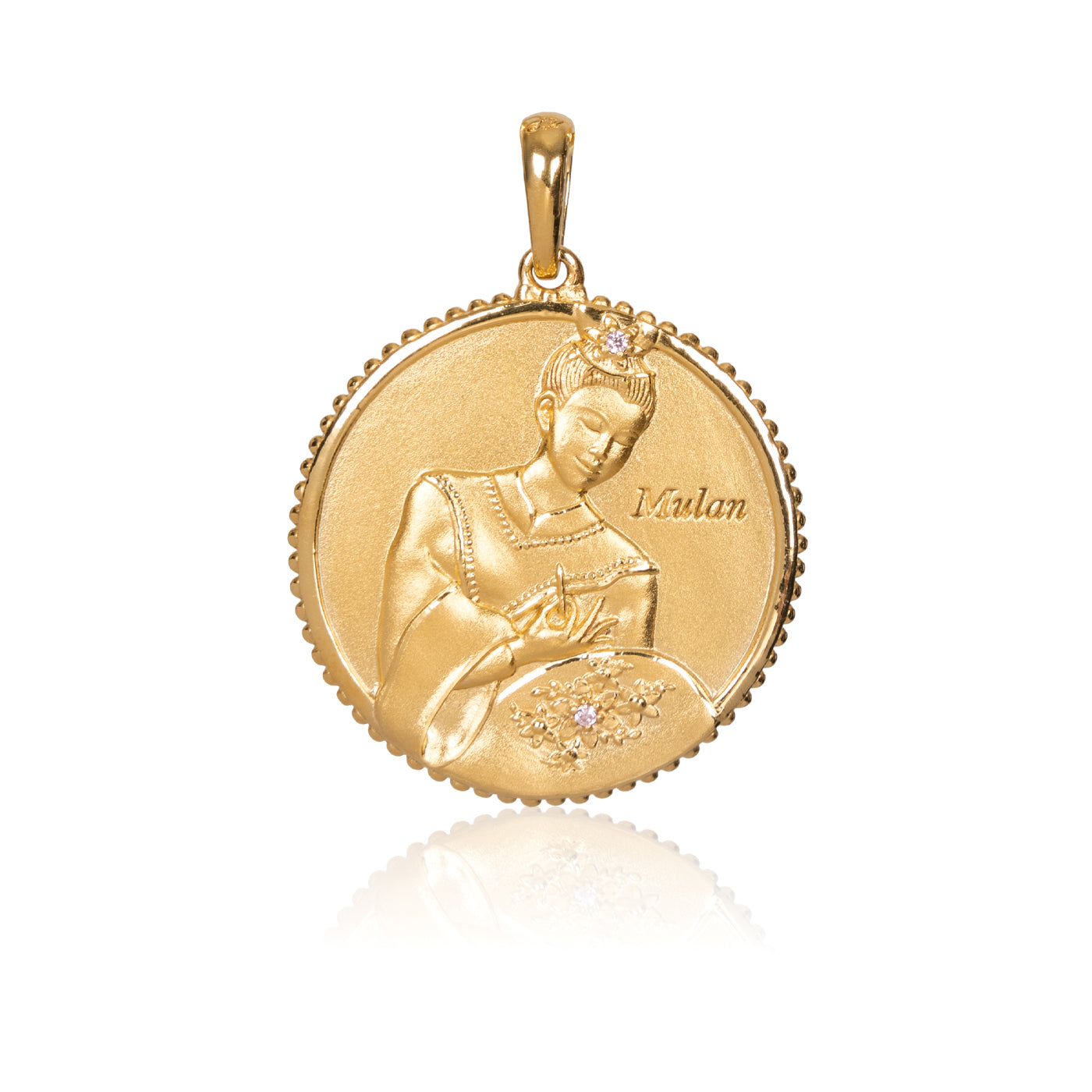 The Legendary Mulan Charm Gold 25mm Front View - Shen Yun Collections