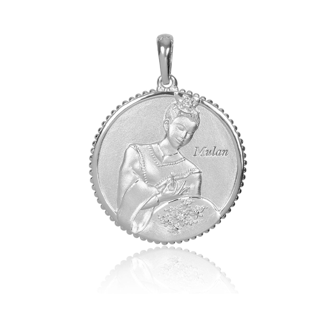 The Legendary Mulan Charm Silver 25mm Front View - Shen Yun Collections