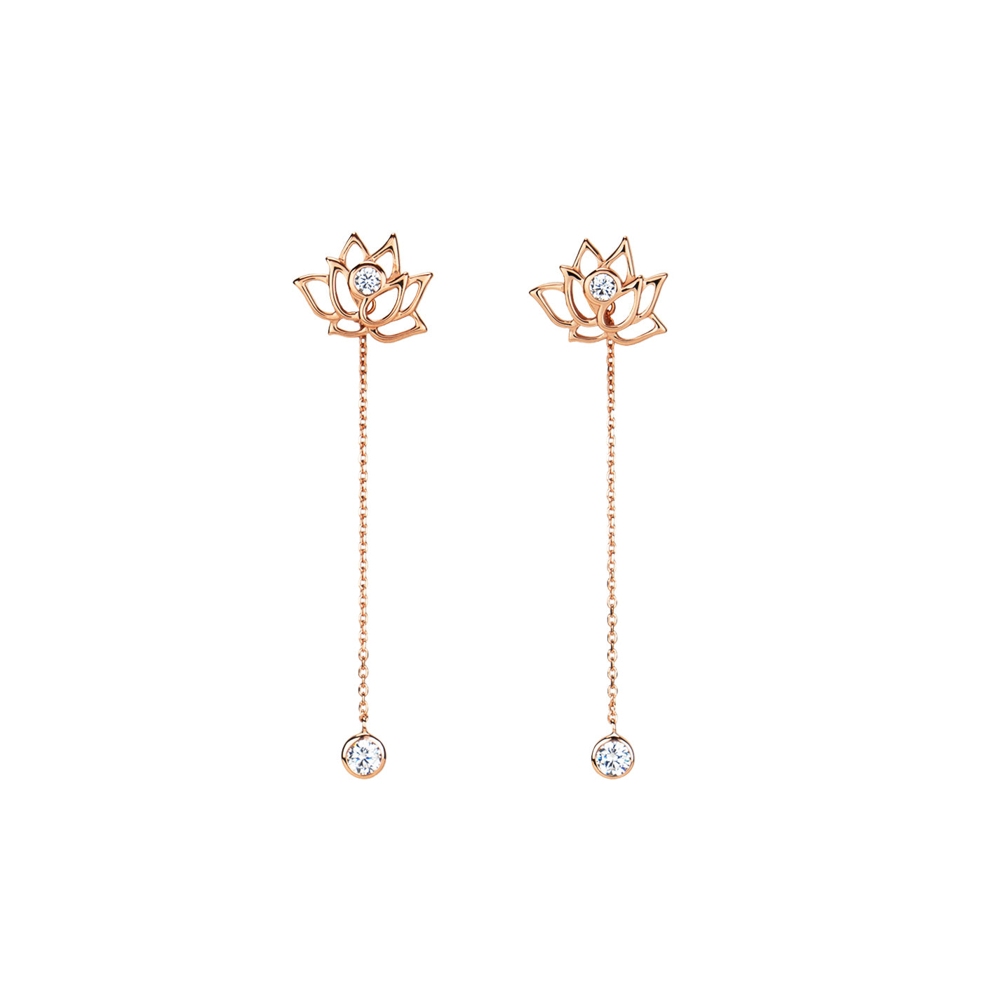 Lotus Fairies Stud Earrings Rose Gold With Stone and Dangle Chain  | Shen Yun Collections 