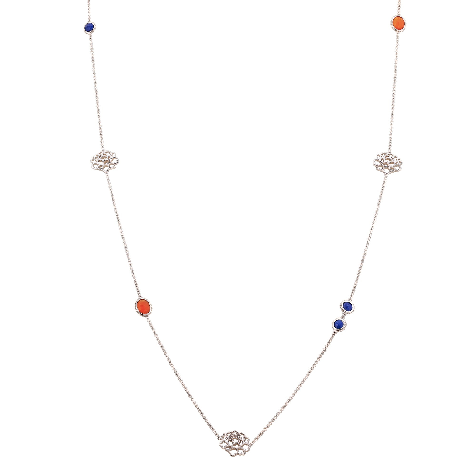 Majestic Tang Peony Long Necklace Silver Front | Shen Yun Collections