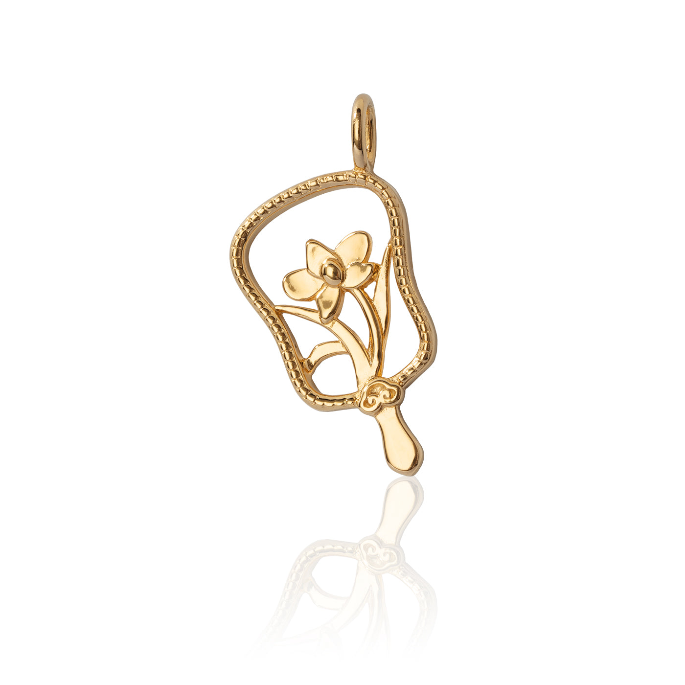 Orchid Hand Fan Charm Gold Front | Shen Yun Collections