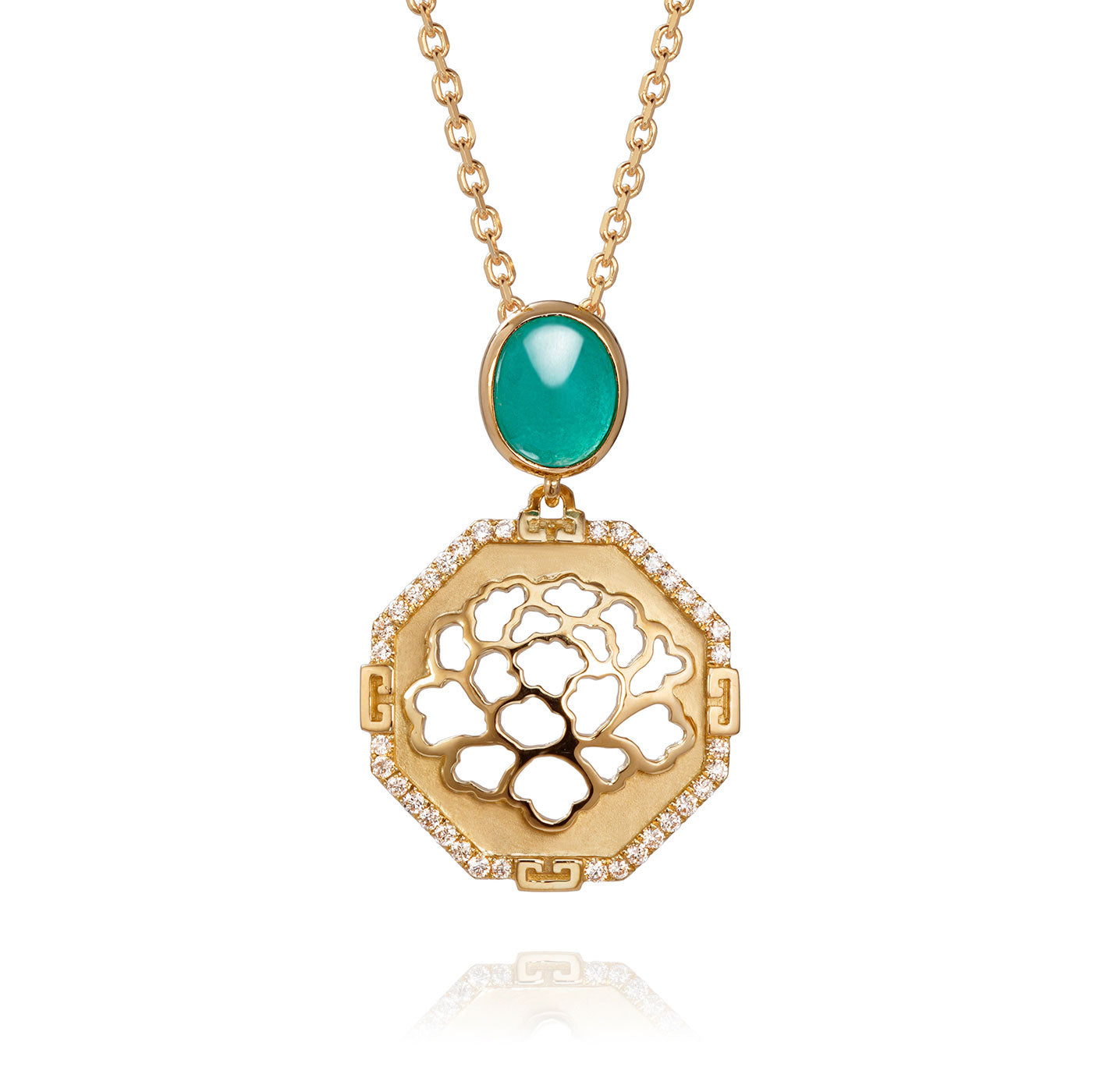 The Tang Elegance Necklace 18kt Yellow Gold with Blue Chalcedony Front View | Shen Yun Collections