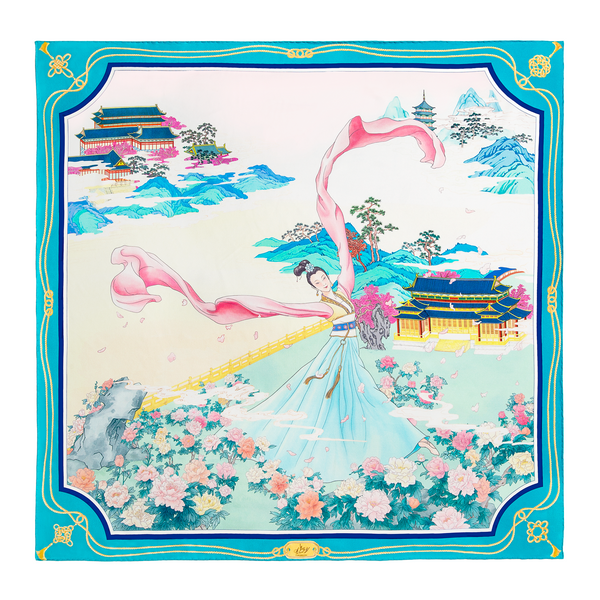 Hand-Painted Floral Semi-Sheer Pink Silk Scarf from Armenia, 'Blooming  Grace