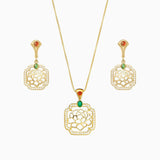 Tang Flower Dangle Earrings & Necklace Set